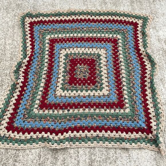 Handmade Retro Knit Square Afghan Blanket 50”x50” - Picture 1 of 4